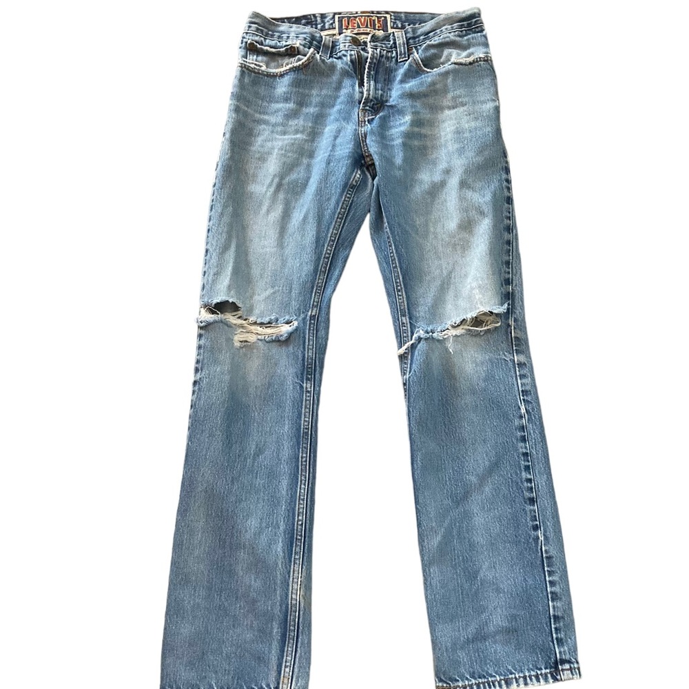 Levis 514 Straight Leg Slim Fit Jeans Size 31x32 Blue Distressed Denim.